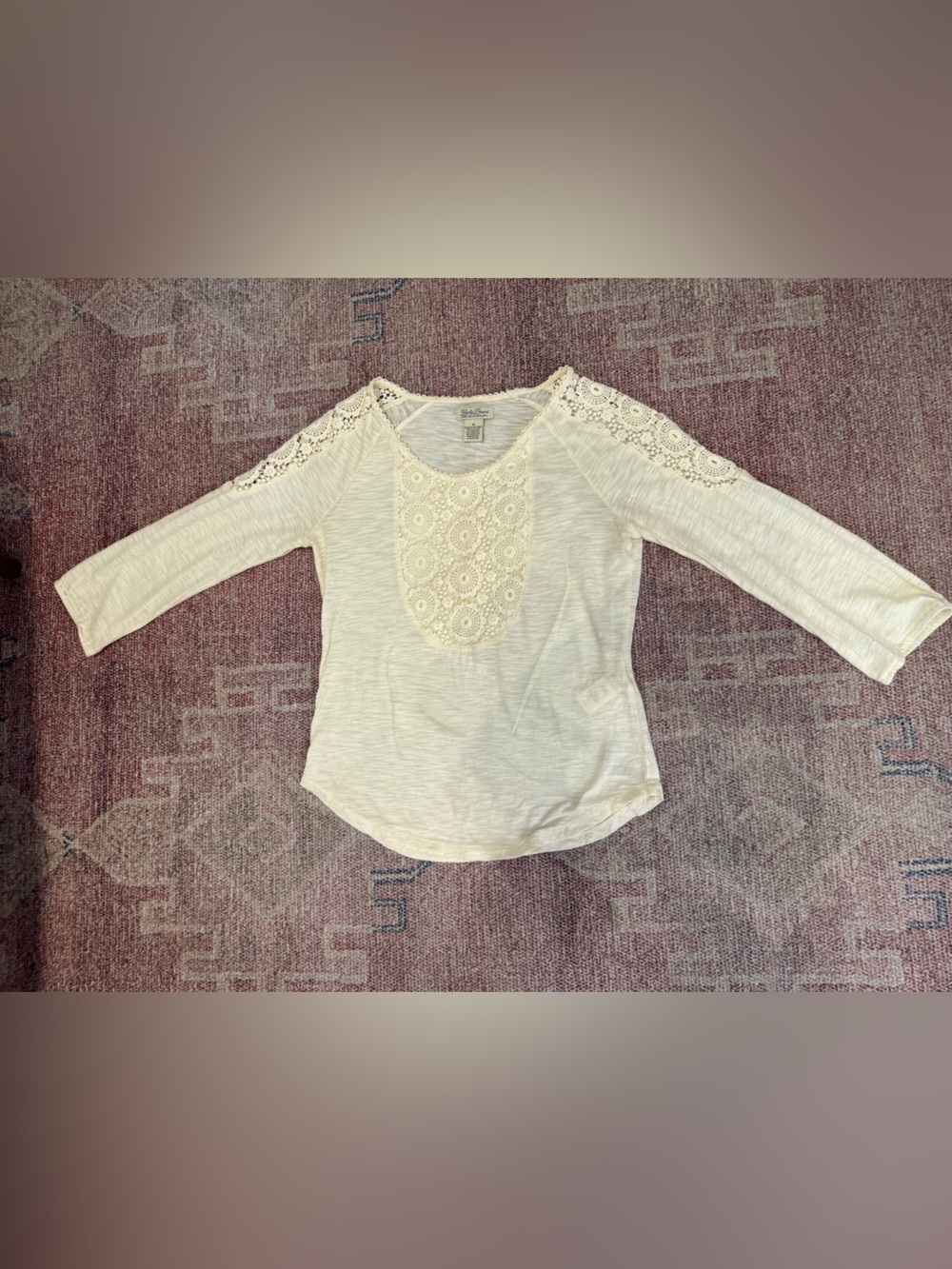 Lucky brand knit and crochet cotton top 3/4 sleeve size medium